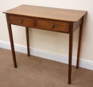 George III oak sidetable of oblong form with two frieze drawers on square tapering legs, W85cm,