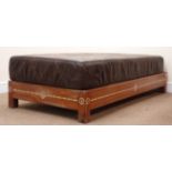 Eastern hardwood inlaid single bed, W84cm, H40cm,