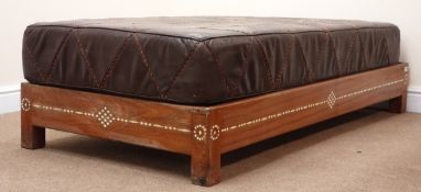 Eastern hardwood inlaid single bed, W84cm, H40cm,