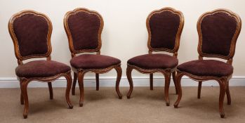 Set four 19th century dining chairs, shaped cresting rail, upholstered back and seat,