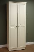 Ivory finish double wardrobe, two doors enclosing fitted interior, plinth base, W74cm, H199cm,