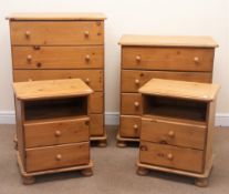 Solid pine chest, moulded top, five drawers, bun feet (W76cm, H106cm, D47cm) a solid pine chest,