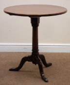 19th century and later circular oak tilt top table, raised on later turned tripod base, D66cm,