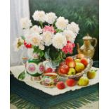 Gregori (Lysechko) Lyssetchko (Russian 1939-): Still Life of Flowers Fruit and Tea ware,