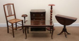 A small Georgian style mahogany chest, moulded top, three drawers, shaped bracket supports (W50cm,