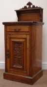 Edwardian figured oak bedside cabinet.