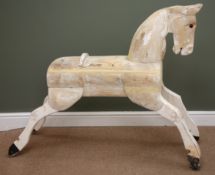 Partially restored striped pine rocking horse for completion and refinishing,