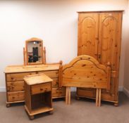 Solid pine double wardrobe,, projecting cornice, two doors, turned supports (W93cm, H191cm,