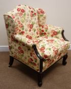 Early Victorian mahogany framed wing armchair,