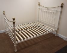 Victorian style cream and brass finish double 4'6" bedstead, W148cm, H146cm,