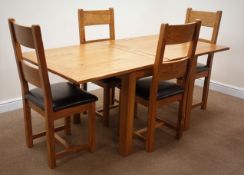 Light oak square extending dining table, square supports (W90cm, H79cm, D180cm,