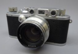 Leica 35mm film camera, Ernst Leitz Wetzlar D.R.P. No.335529, with Jupiter -8 2/50 lens No.