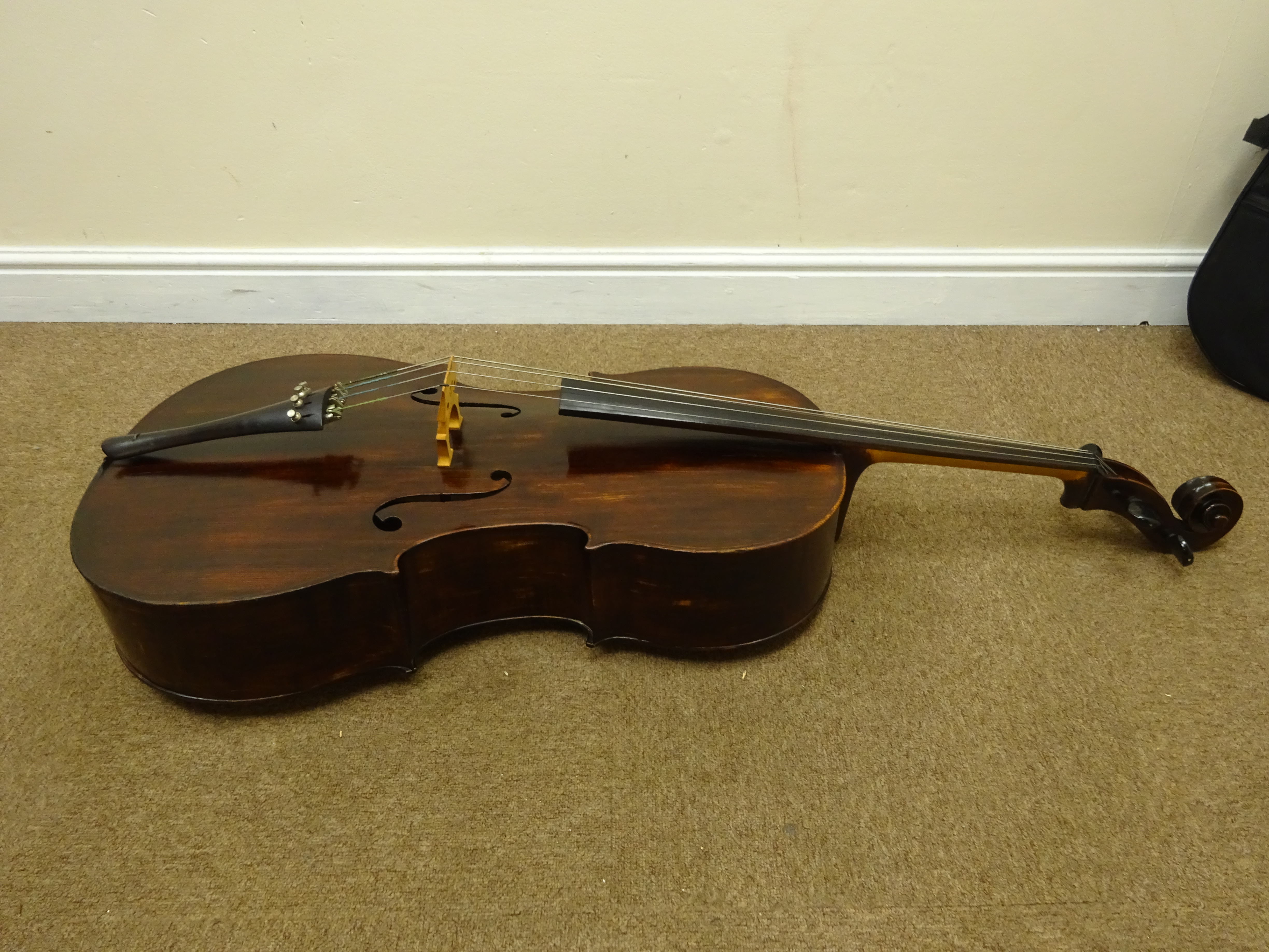 Early 20th century French Mirecourt cello with 76cm two-piece maple back and ribs and spruce top, - Image 11 of 12
