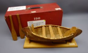 20th century Educational model of an Ojibwa North American Birch Bark Canoe with two paddles,