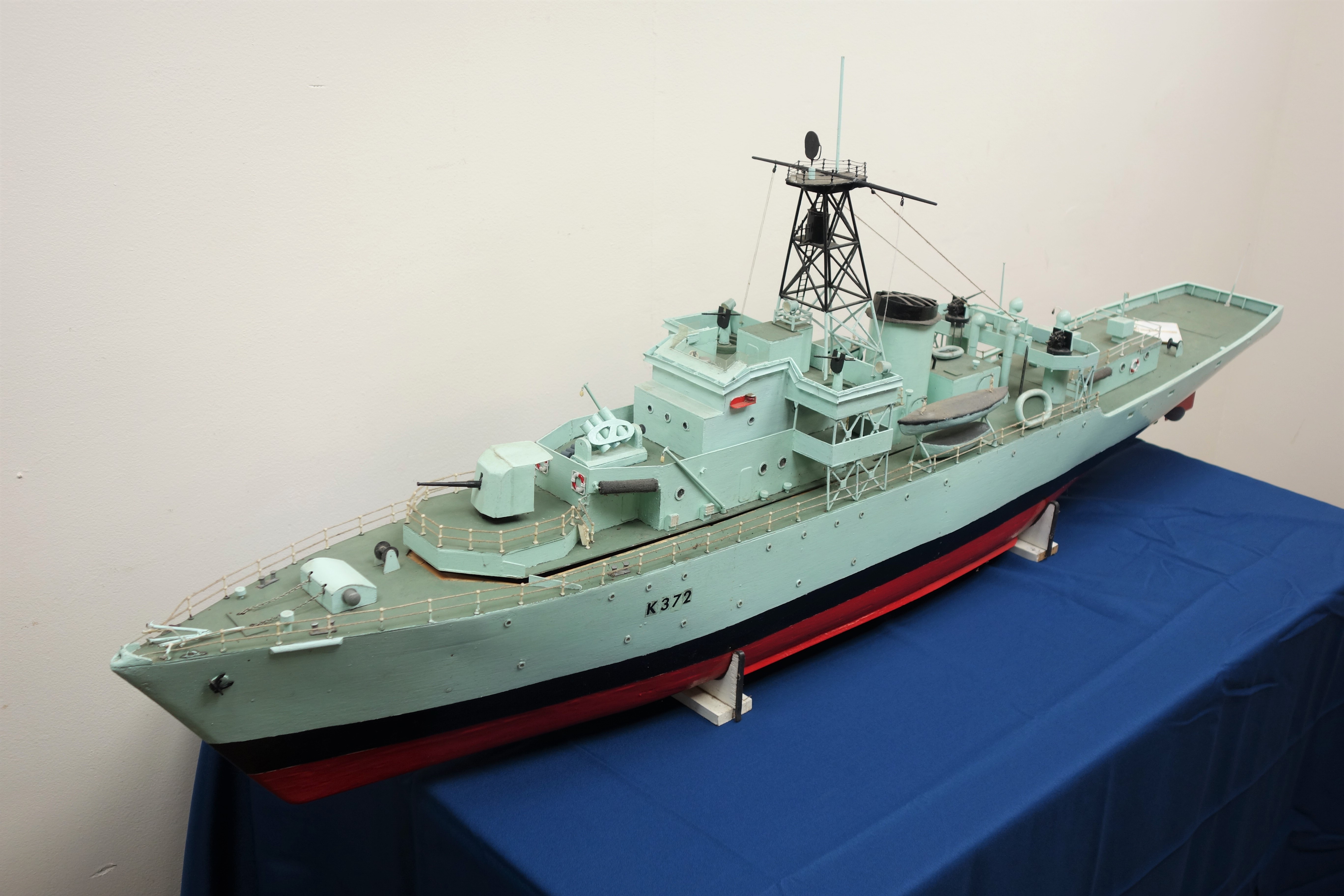 Large scale model of the Weather Survey Vessel Rushen Castle, on stand, L178cm, W22cm, H61cm. - Image 2 of 6
