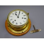 Schatz Royal Mariner brass cased bulkhead type clock,