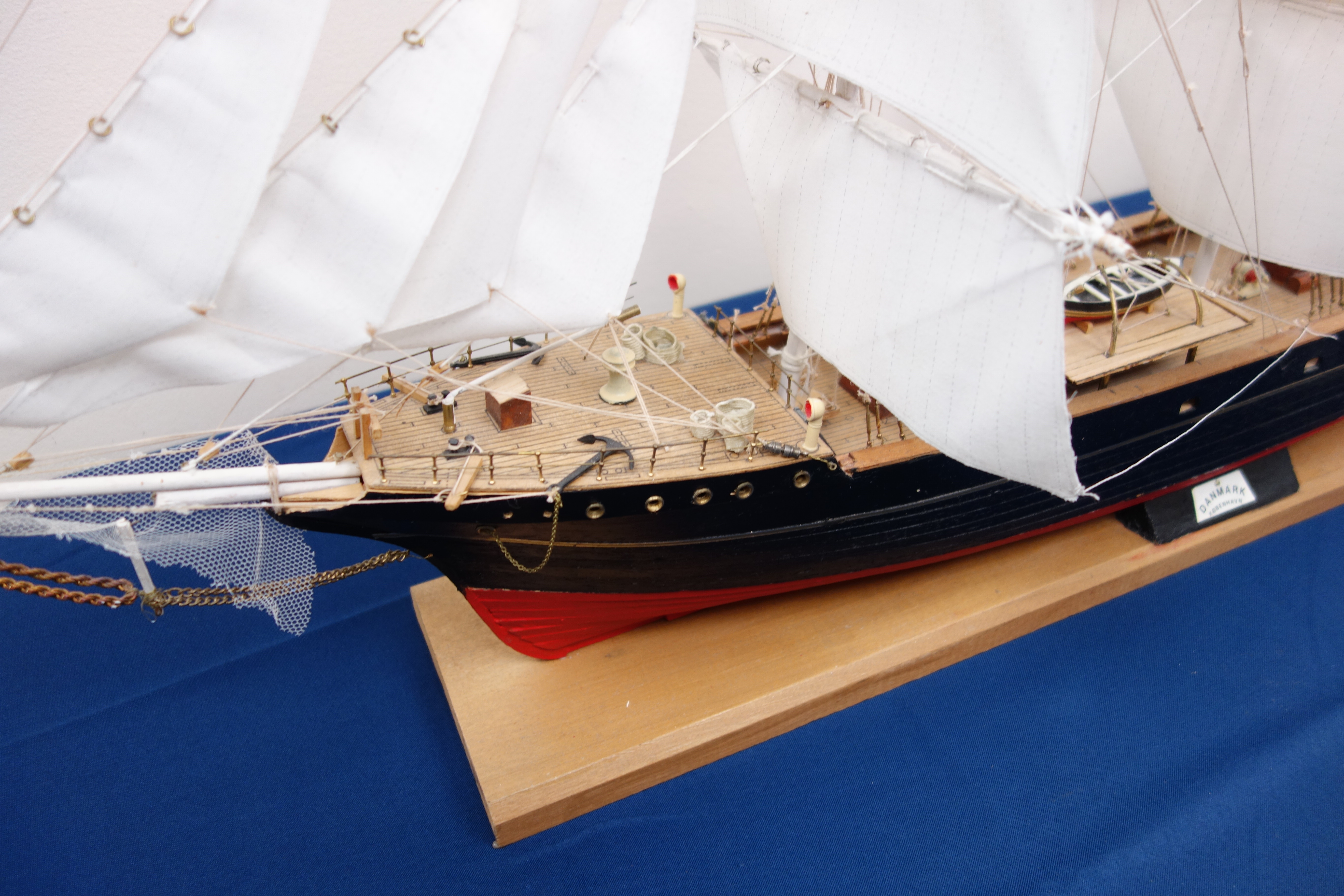 Scale model of the Danish three masted Training Ship 'Danmark' fully rigged on integral stand, - Image 2 of 3