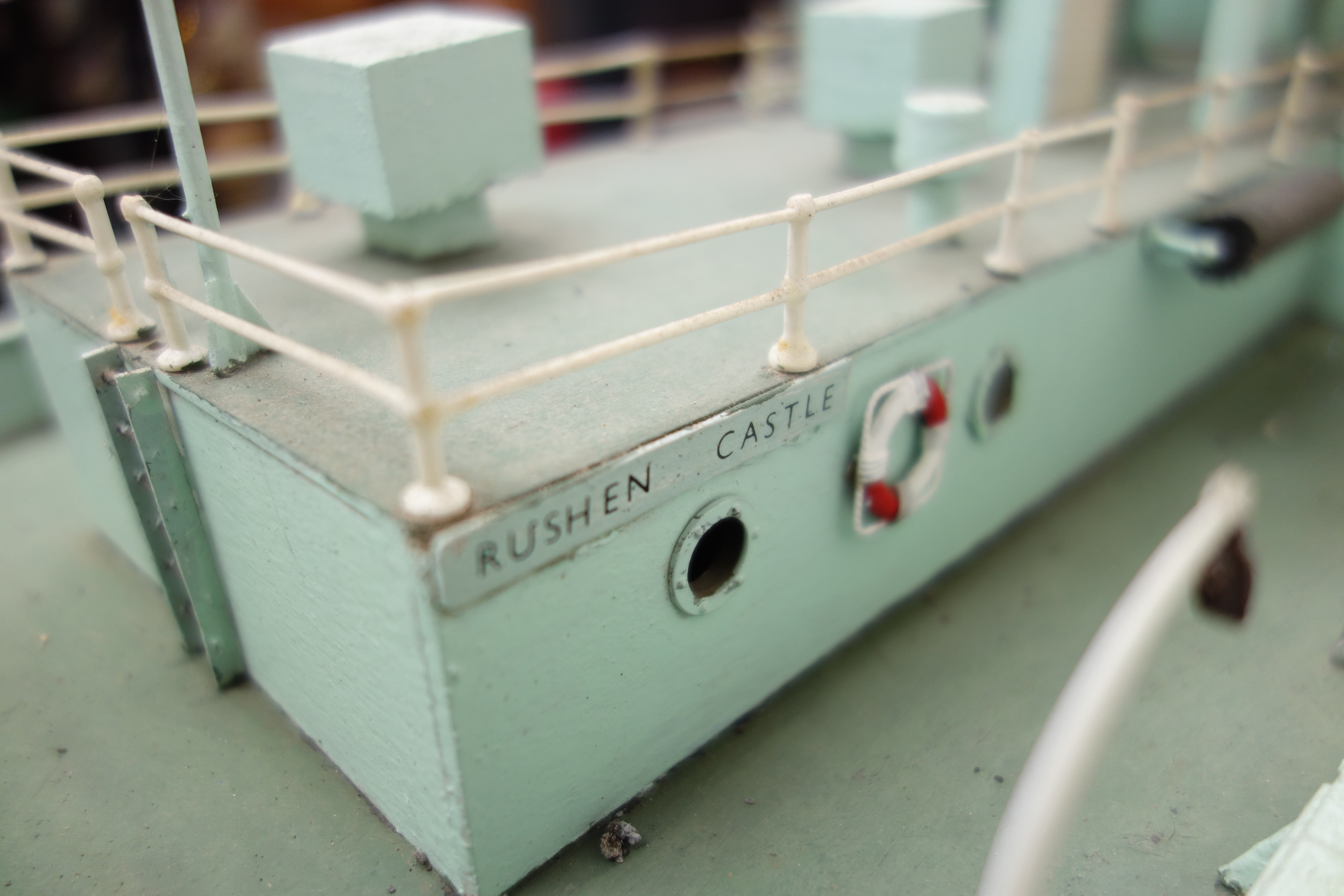 Large scale model of the Weather Survey Vessel Rushen Castle, on stand, L178cm, W22cm, H61cm. - Image 6 of 6