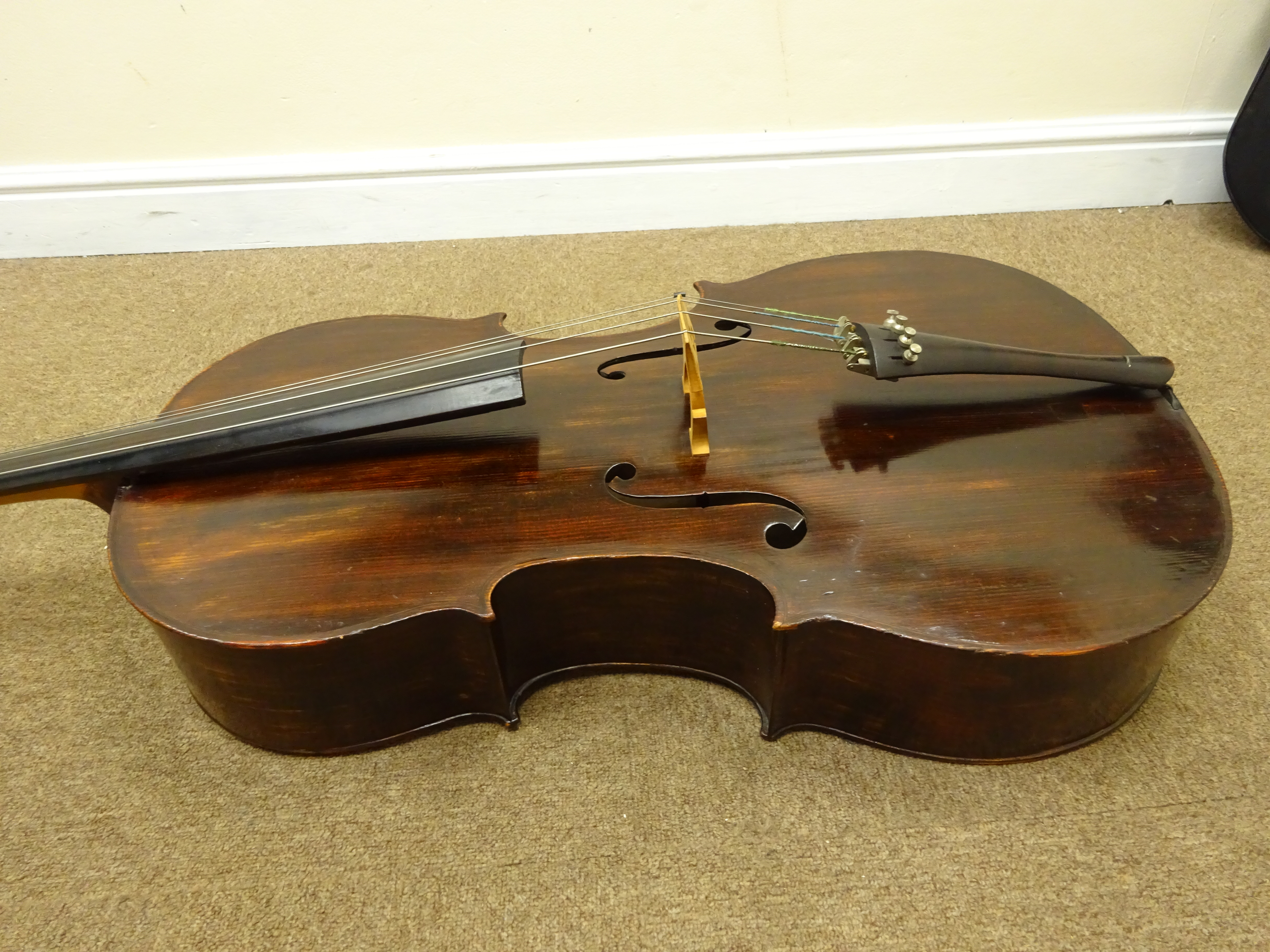 Early 20th century French Mirecourt cello with 76cm two-piece maple back and ribs and spruce top, - Image 2 of 12