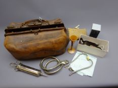 Doctors leather Gladstone bag with medical contents including shell and wound Dressings,