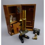 E Leitz Wetzlar black japanned and lacquered brass monocular microscope No.
