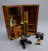 E Leitz Wetzlar black japanned and lacquered brass monocular microscope No.