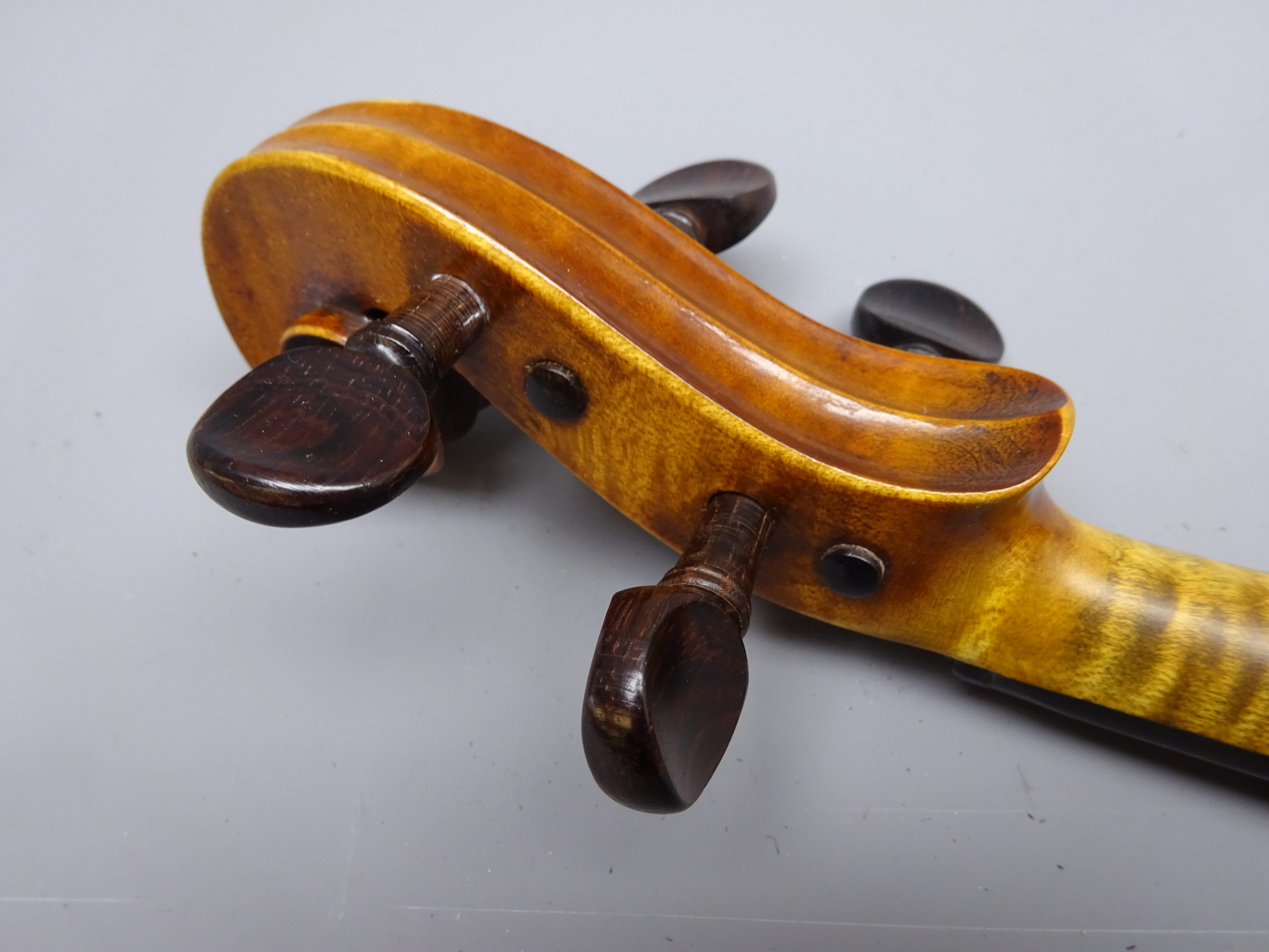 Late 19th century German violin c1890 with 36cm two-piece maple back and ribs and spruce top, - Image 10 of 15