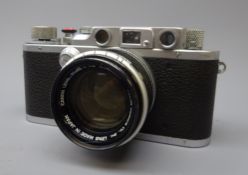 Leica 35mm film camera, Ernst Leitz Wetzlar D.R.P. No.326515, with Canon 50mm 1:1.8 No.