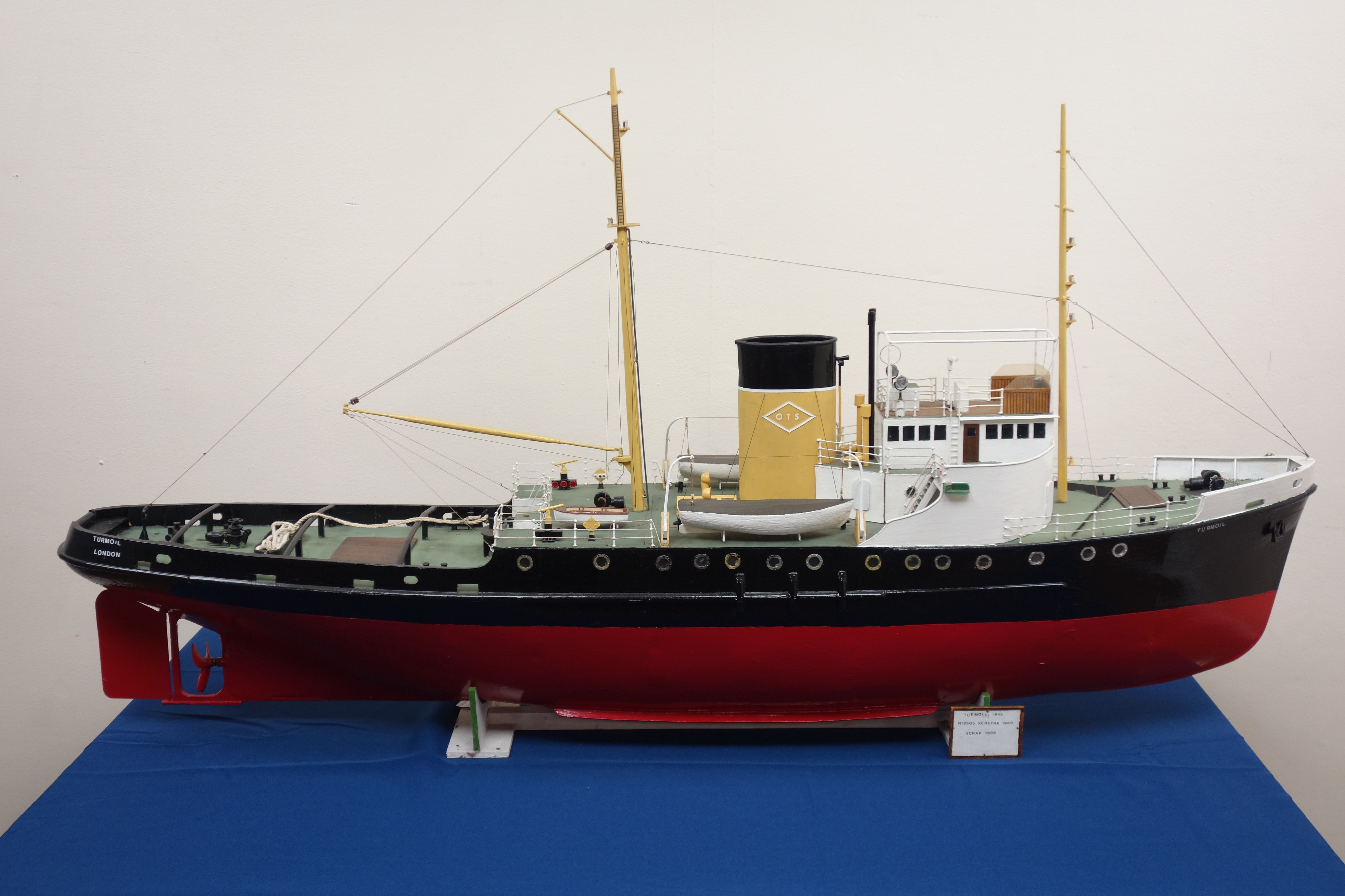 Large scale model of the motor Tug Turmoil, in OTS colours, on wooden stand, L135cm, W26cm, H66cm. - Image 2 of 7