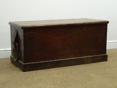 Camphor wood Seaman's chest, with tapering sides, hinged lid with rope beckets, on a plinth base,