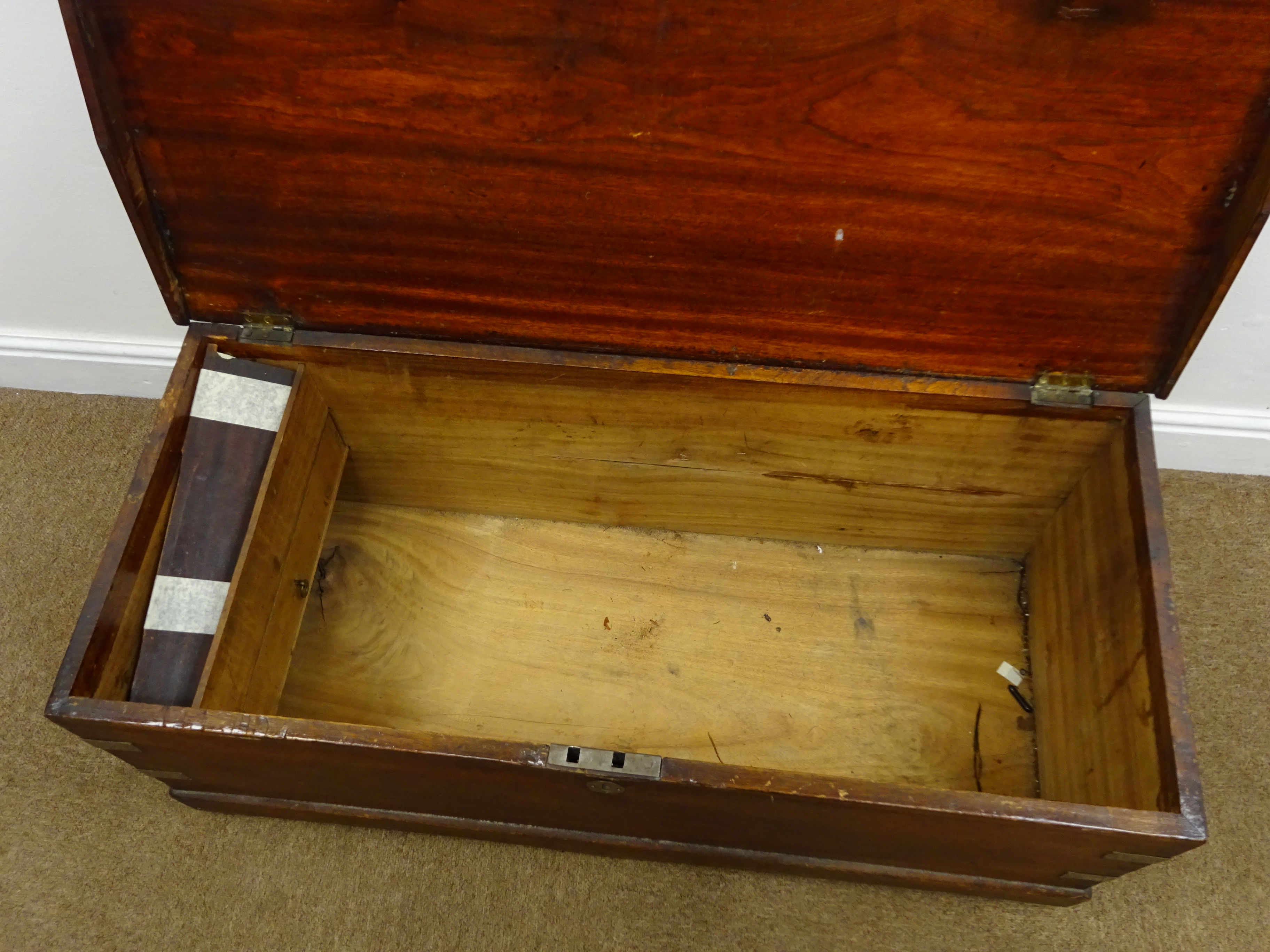 Camphor wood Seaman's chest,hinged lid with candle box and drawer, - Image 4 of 4