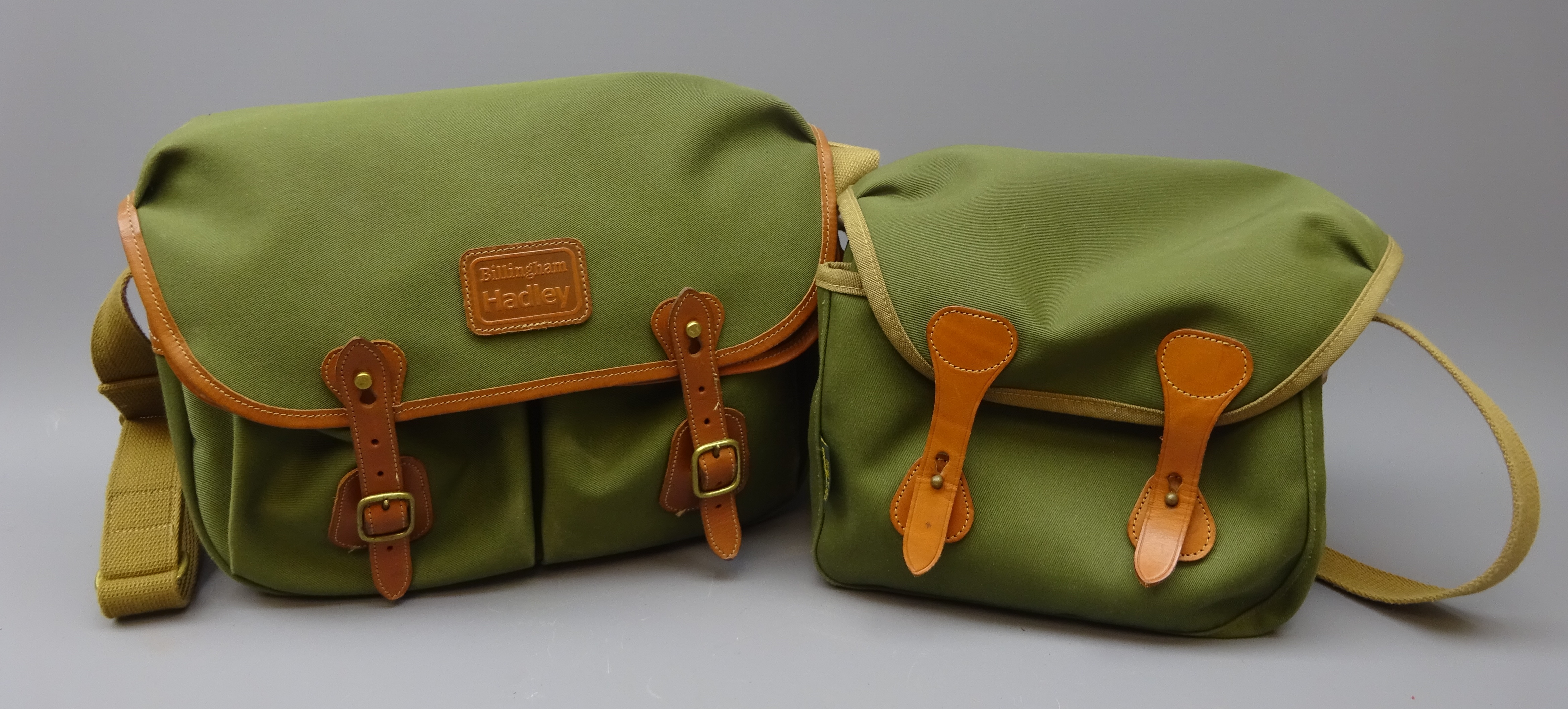 Billingham Hadley sage green & tan leather camera bag and The Billingham f6.