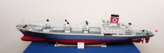 Large scale model of the Blue Star cargo ship Afric Star, built from Model Maker Plans 1255,