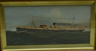 Early 20th century ships portrait of the Bank Line steam cargo vessel 'Roseric' in a choppy sea,