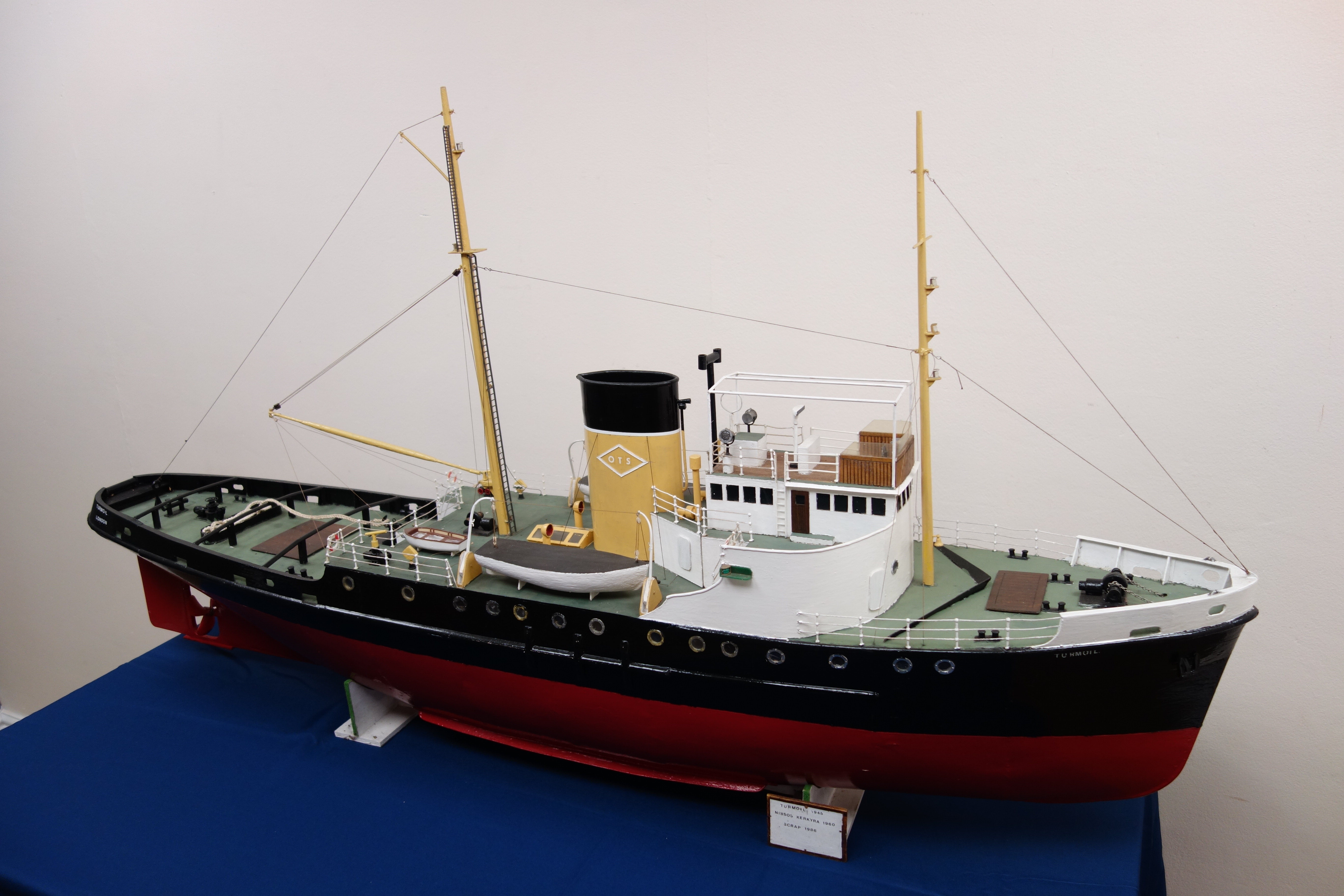 Large scale model of the motor Tug Turmoil, in OTS colours, on wooden stand, L135cm, W26cm, H66cm. - Image 3 of 7