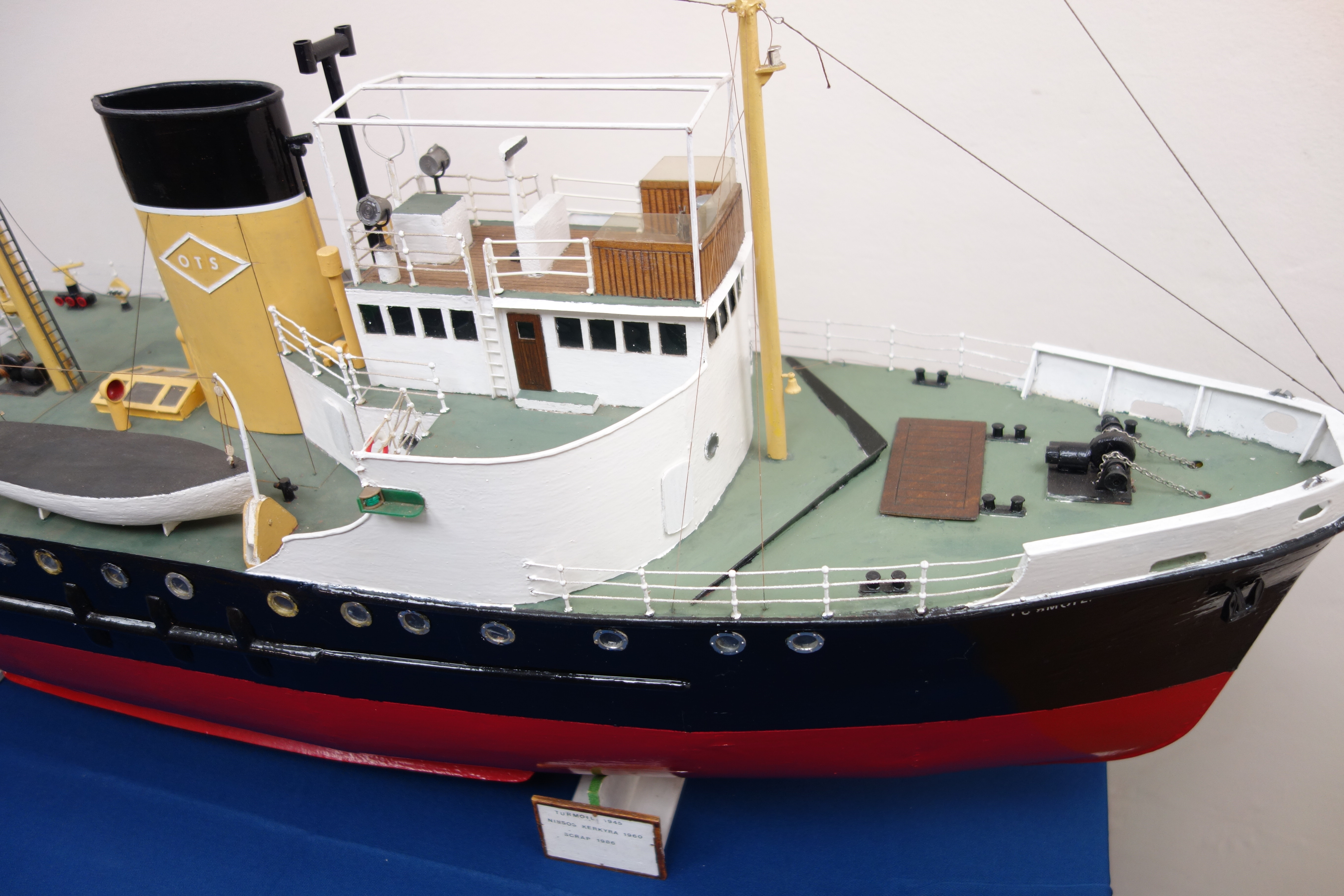 Large scale model of the motor Tug Turmoil, in OTS colours, on wooden stand, L135cm, W26cm, H66cm. - Image 6 of 7