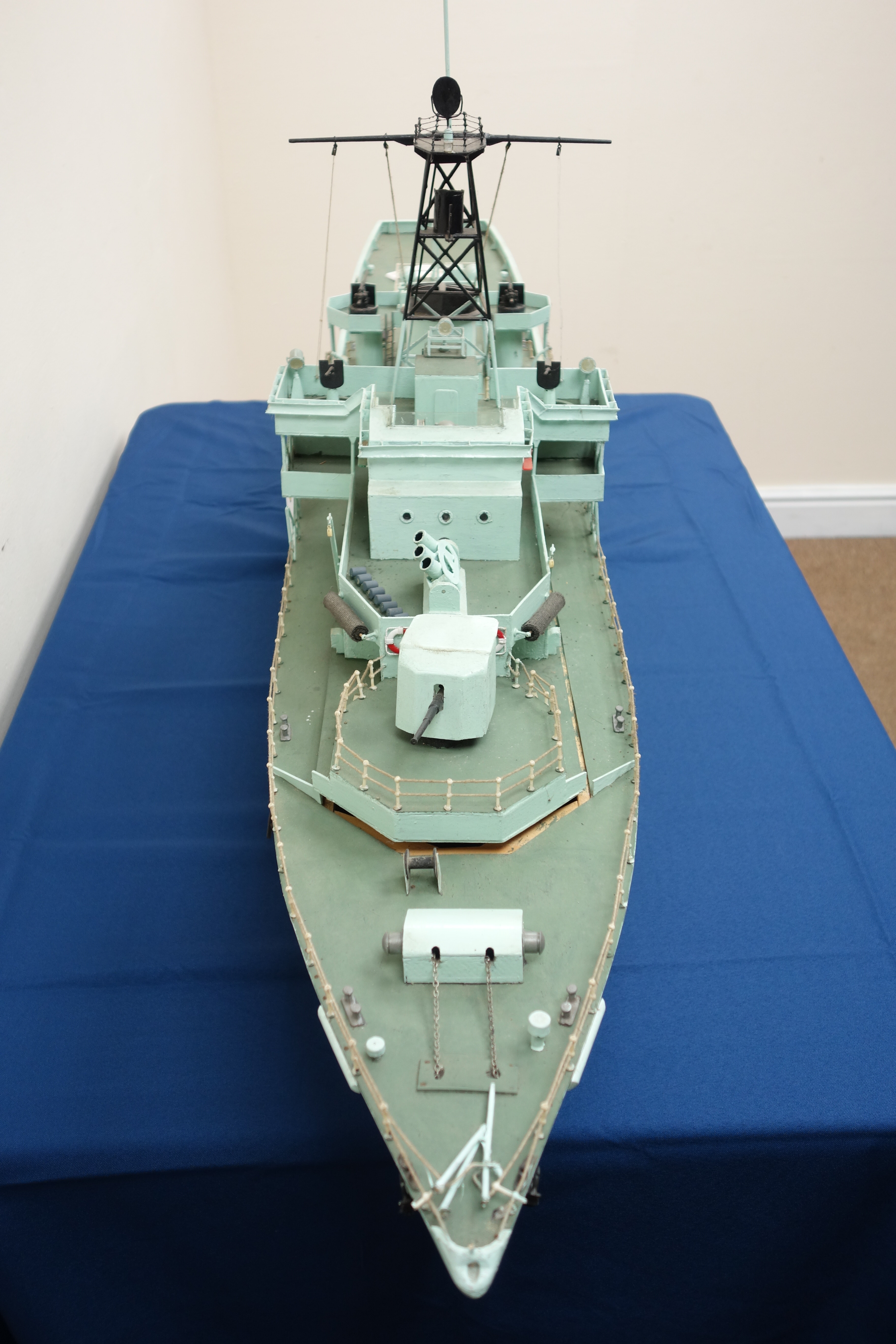 Large scale model of the Weather Survey Vessel Rushen Castle, on stand, L178cm, W22cm, H61cm. - Image 3 of 6