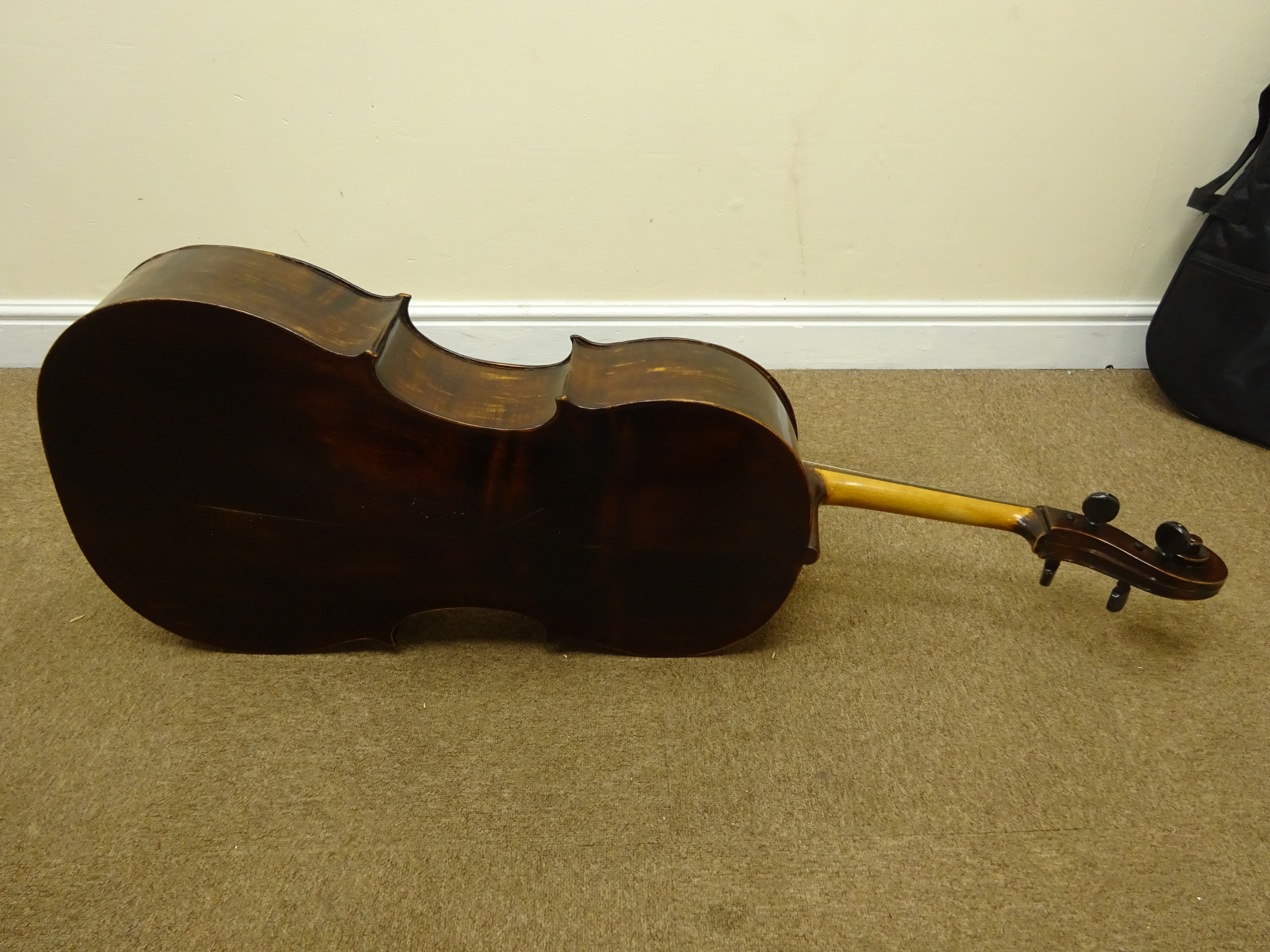 Early 20th century French Mirecourt cello with 76cm two-piece maple back and ribs and spruce top, - Image 12 of 12
