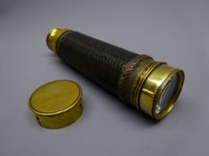 Late 19th century brass three-drawer pocket telescope with rope bound leather covered barrel,