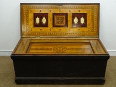 Outstanding Victorian Sea Captains oak box, hinged lid with four oval portrait photographs,