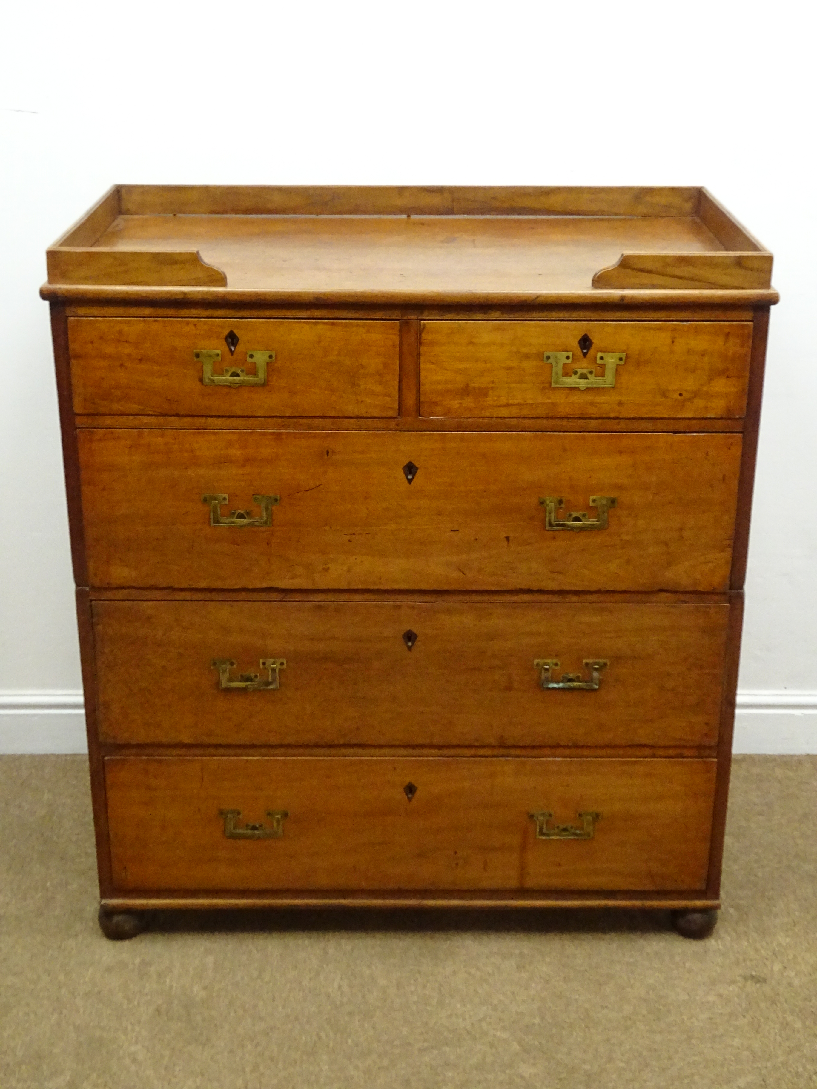 19th century teak two section Naval campaign chest, - Image 2 of 6