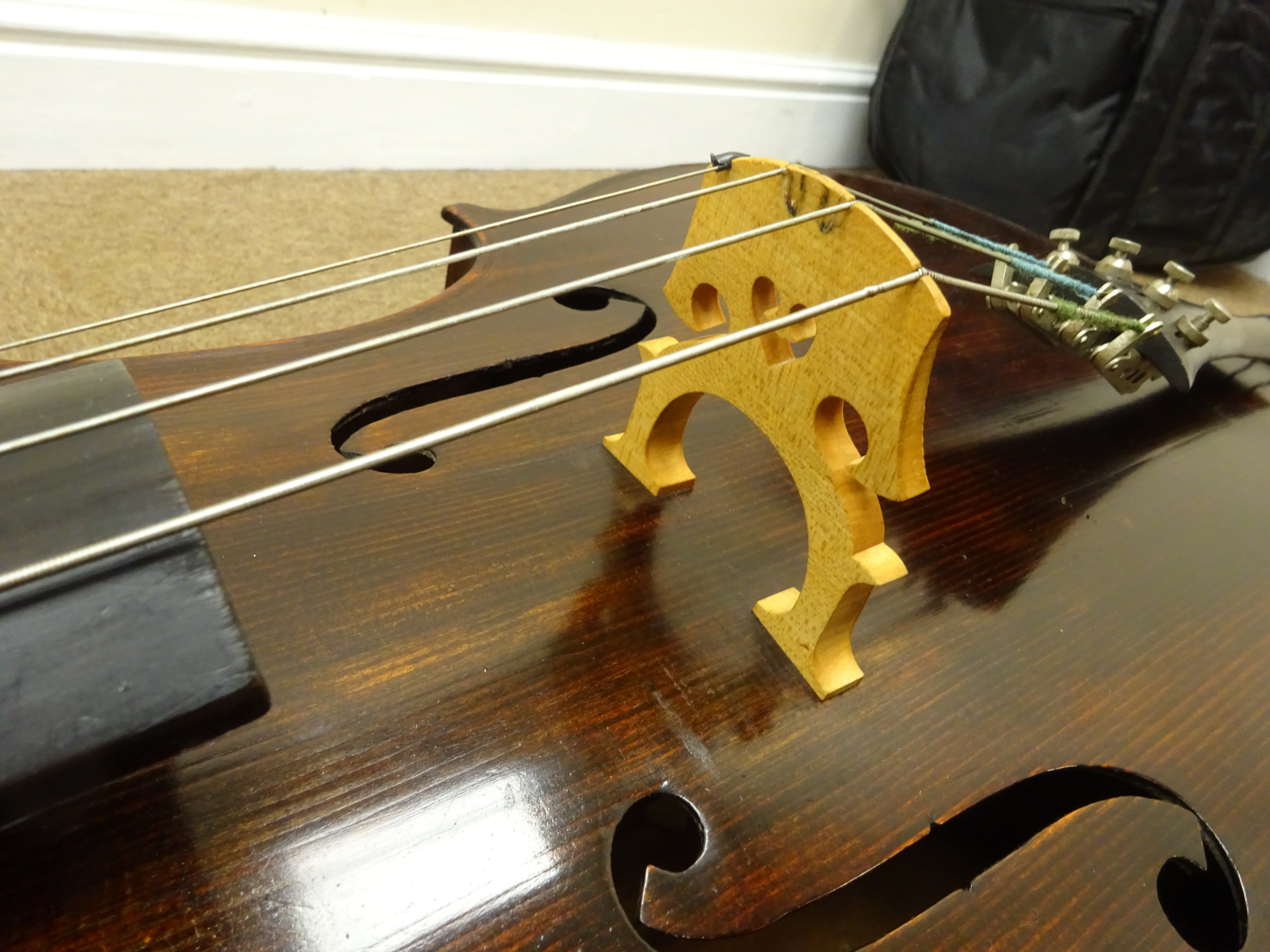 Early 20th century French Mirecourt cello with 76cm two-piece maple back and ribs and spruce top, - Image 4 of 12