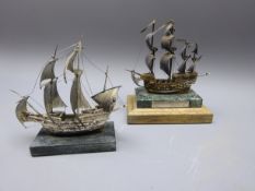 Hallmarked silver model of the Mary Rose on rectangular marble base, hallmarked silver plaque,