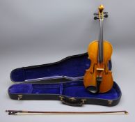 Late 19th century violin with 36cm two-piece maple back and spruce top,