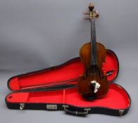 Late 19th/early 20th century continental violin with 37cm two-piece maple back and ribs and spruce