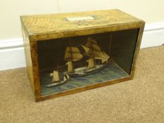 20th century naive Diorama of a twin masted whaler under full sail,