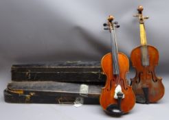 Early 20th century continental violin with 35cm two-piece maple back and ribs and spruce top,