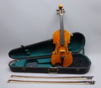 Late 19th century violin with 36cm maple back and spruce top,