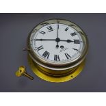 20th century Smith's of Cricklewood brass cased bulk head clock,