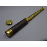 19th century leather bound brass four-drawer telescope with eyepiece cover and end cap,